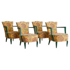 French Floral Armchair with Green Lacquered Frame, 1940s - 2 Available