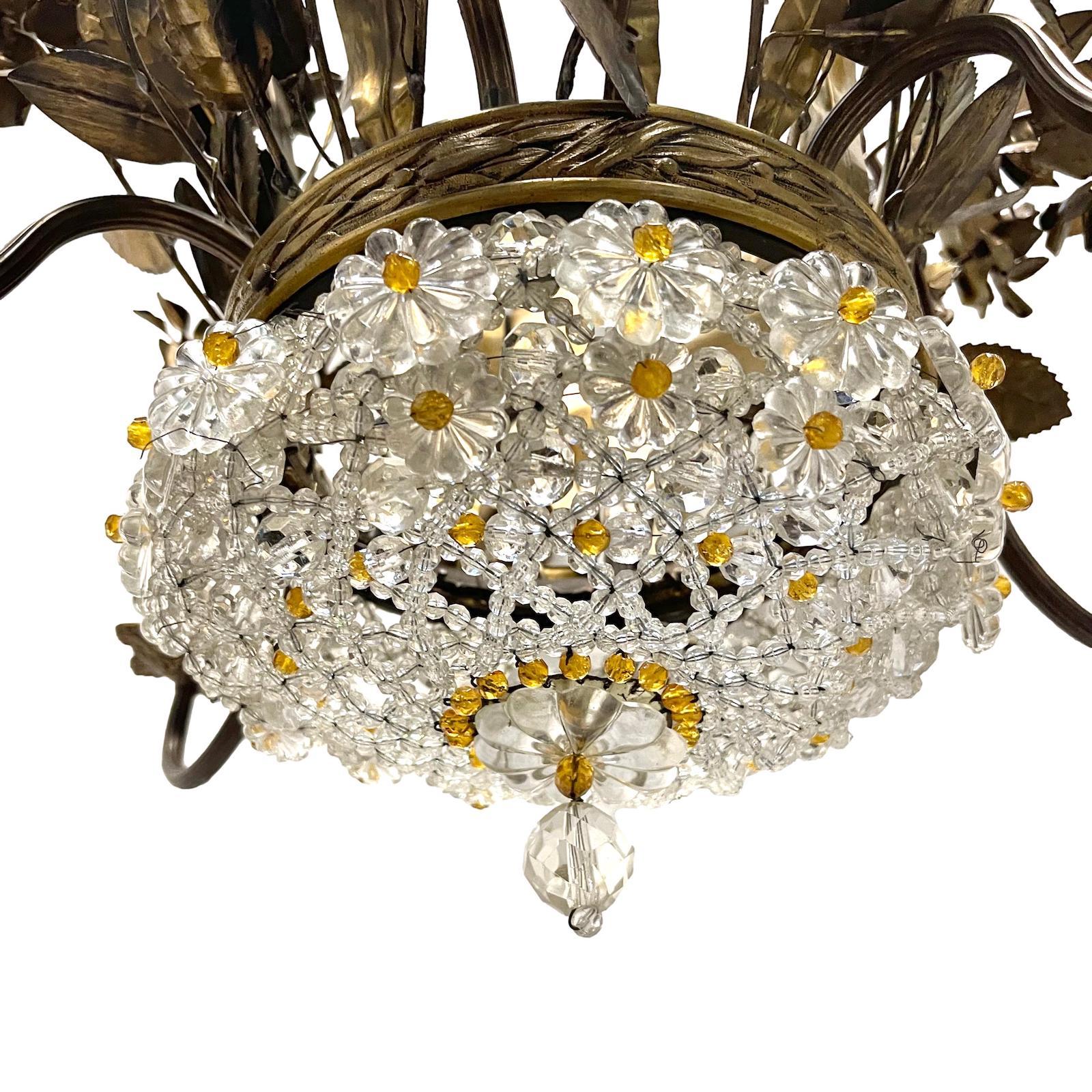 French Floral Basket Chandelier In Good Condition For Sale In New York, NY