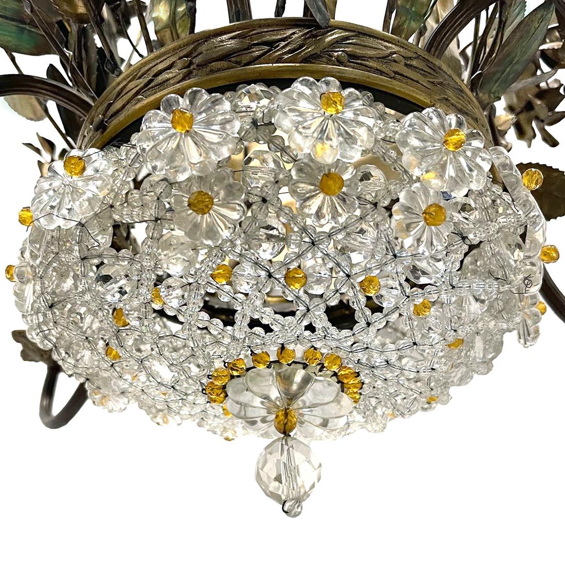 Bronze French Floral Basket Chandelier For Sale