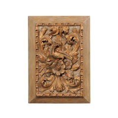 French Floral & Bird Motif Carved Wall Plaque, 19th Century