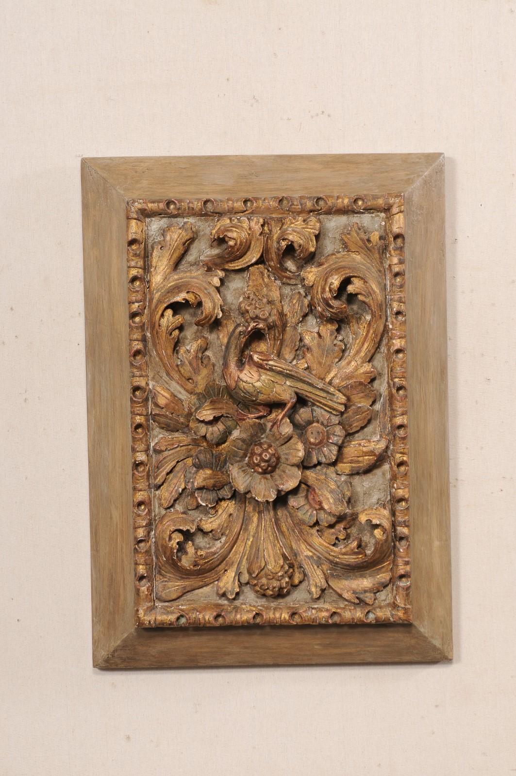 French Floral & Bird Motif Carved Wall Plaque, 19th Century In Good Condition For Sale In Atlanta, GA