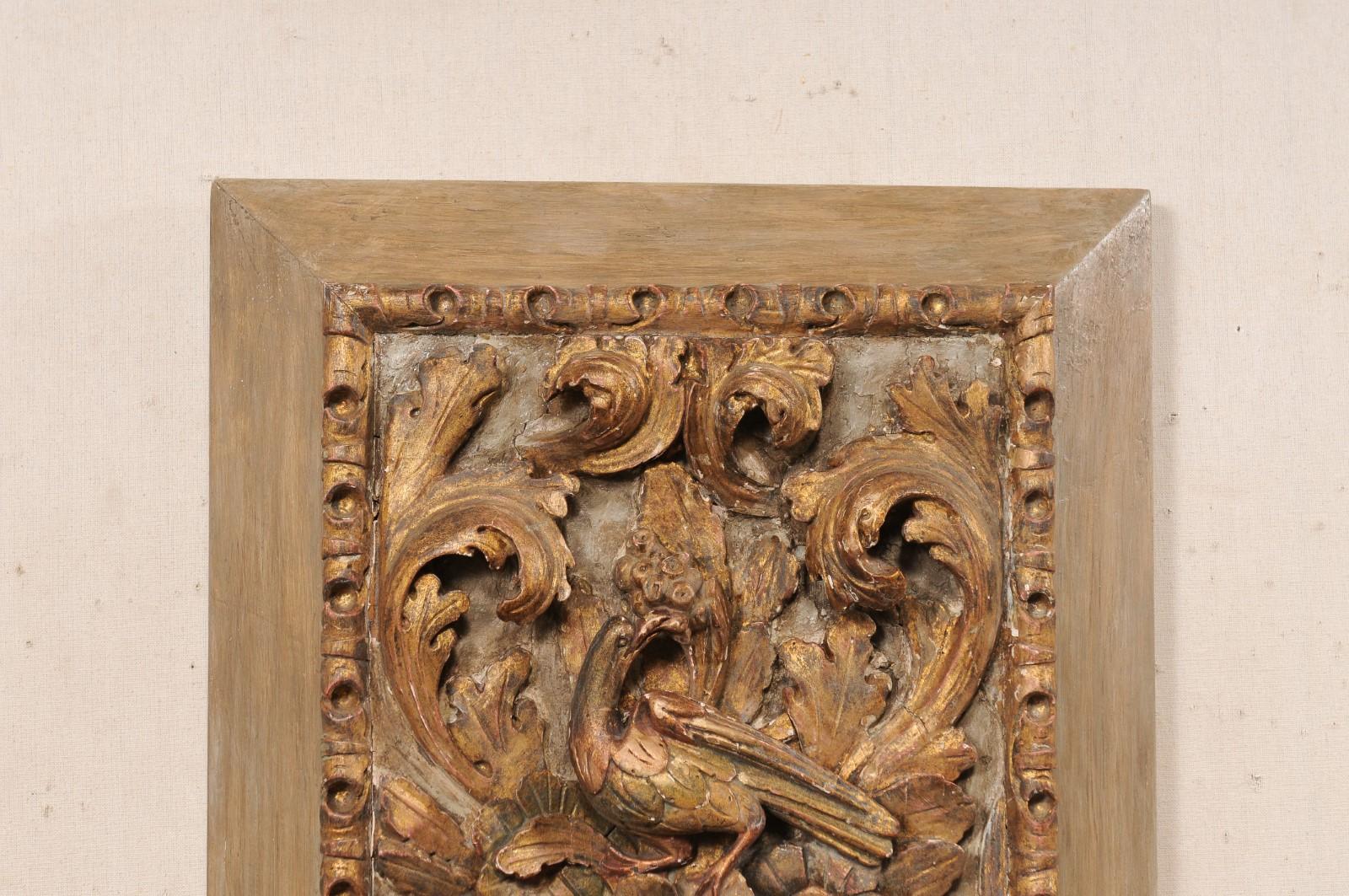 Wood French Floral & Bird Motif Carved Wall Plaque, 19th Century For Sale
