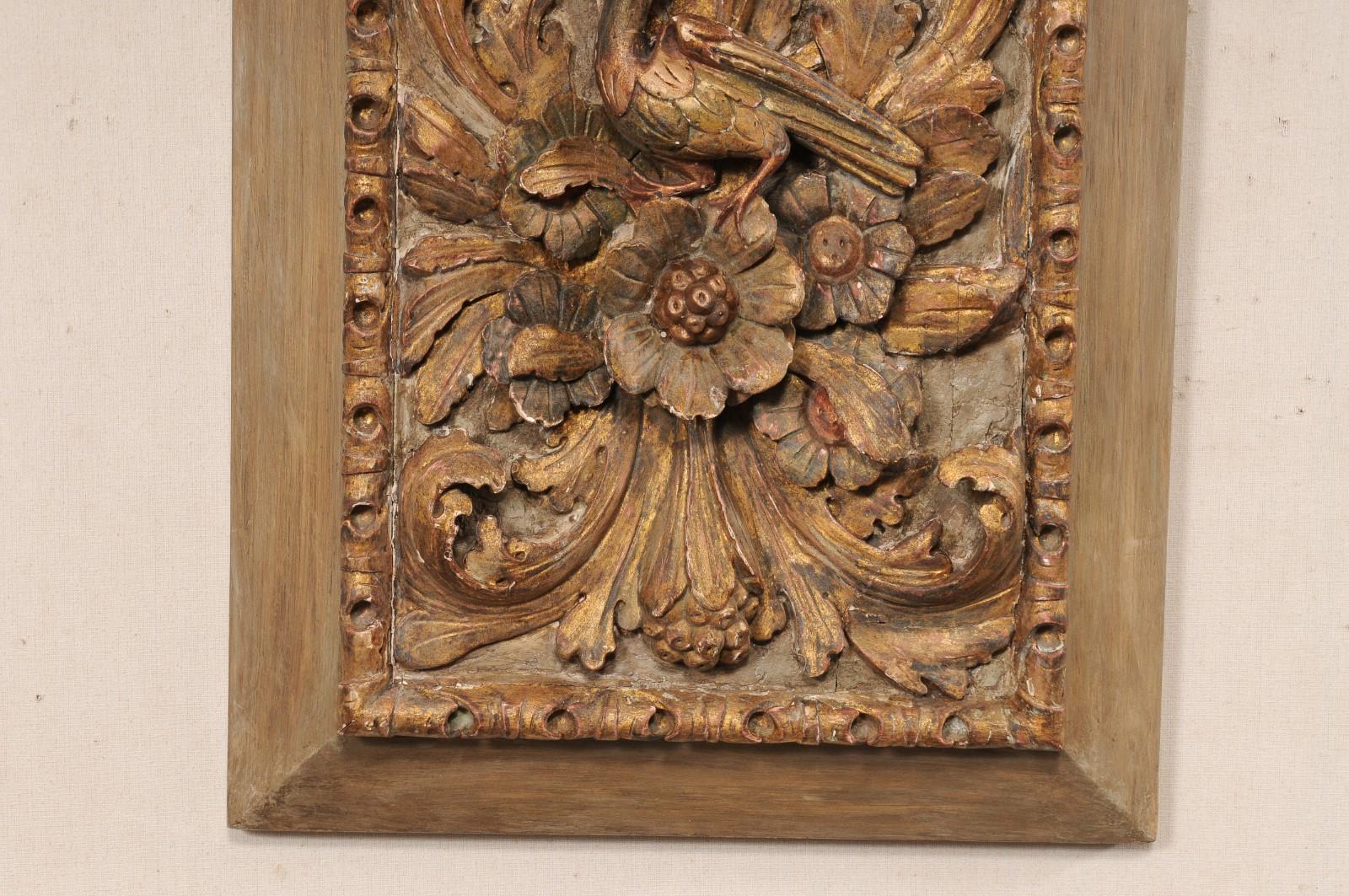 French Floral & Bird Motif Carved Wall Plaque, 19th Century For Sale 1