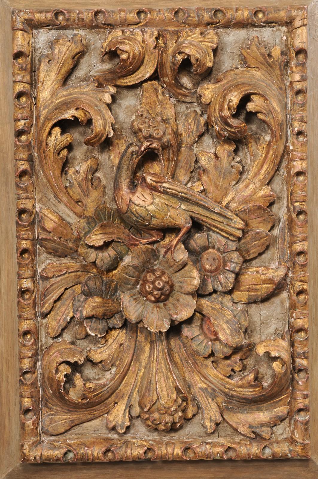 French Floral & Bird Motif Carved Wall Plaque, 19th Century For Sale 2