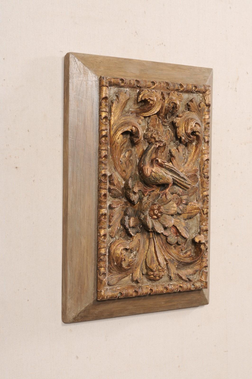 French Floral & Bird Motif Carved Wall Plaque, 19th Century For Sale 3