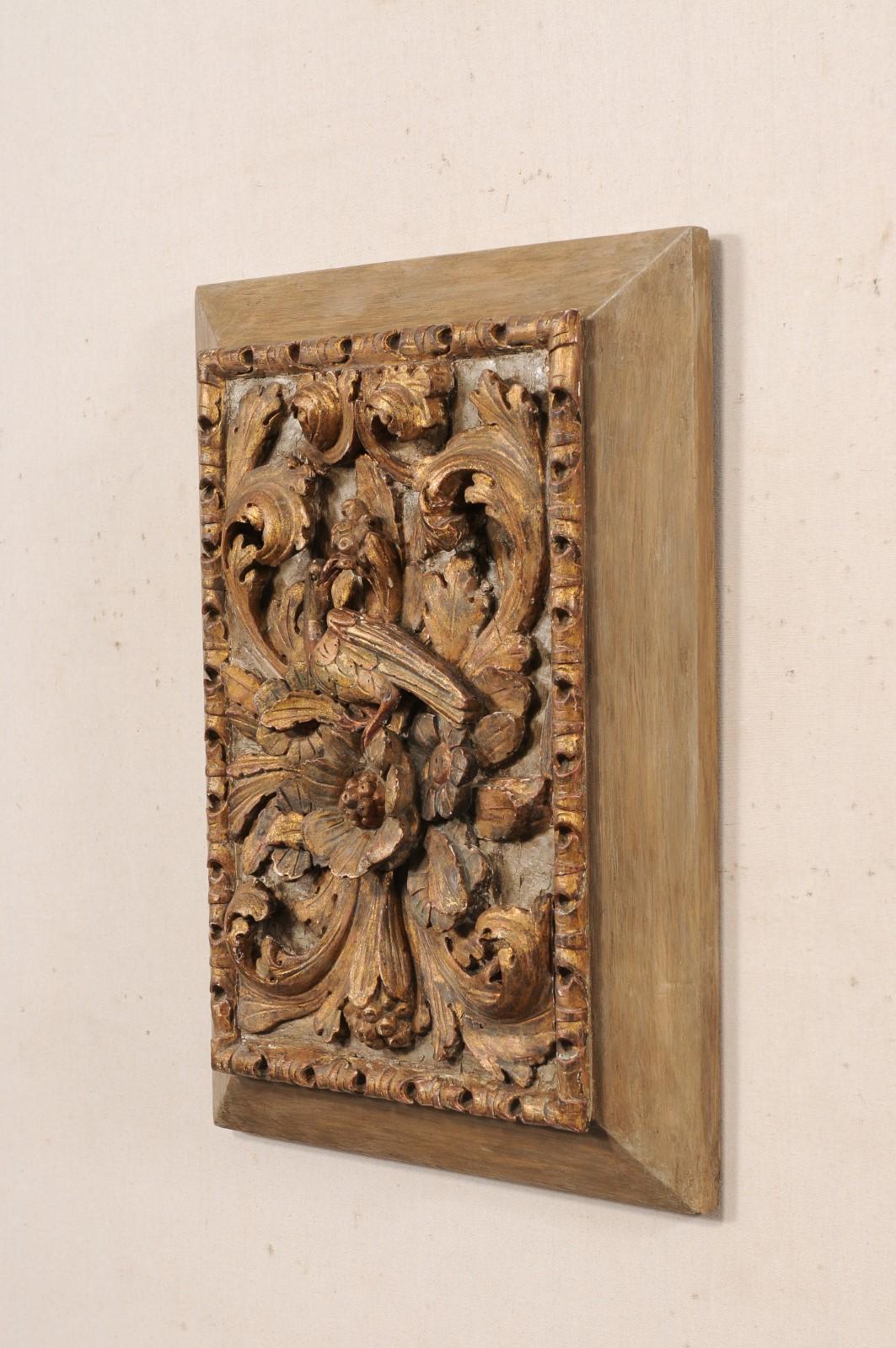 French Floral & Bird Motif Carved Wall Plaque, 19th Century For Sale 4