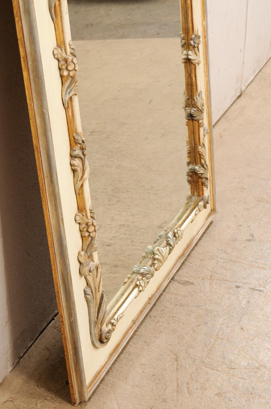French Floral & Bouquet Carved and Painted Wood Pier Mirror 6