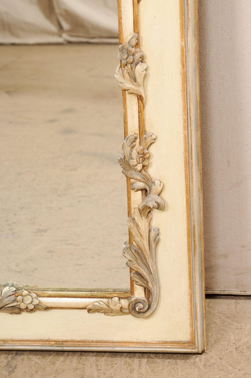 French Floral & Bouquet Carved and Painted Wood Pier Mirror In Good Condition In Atlanta, GA