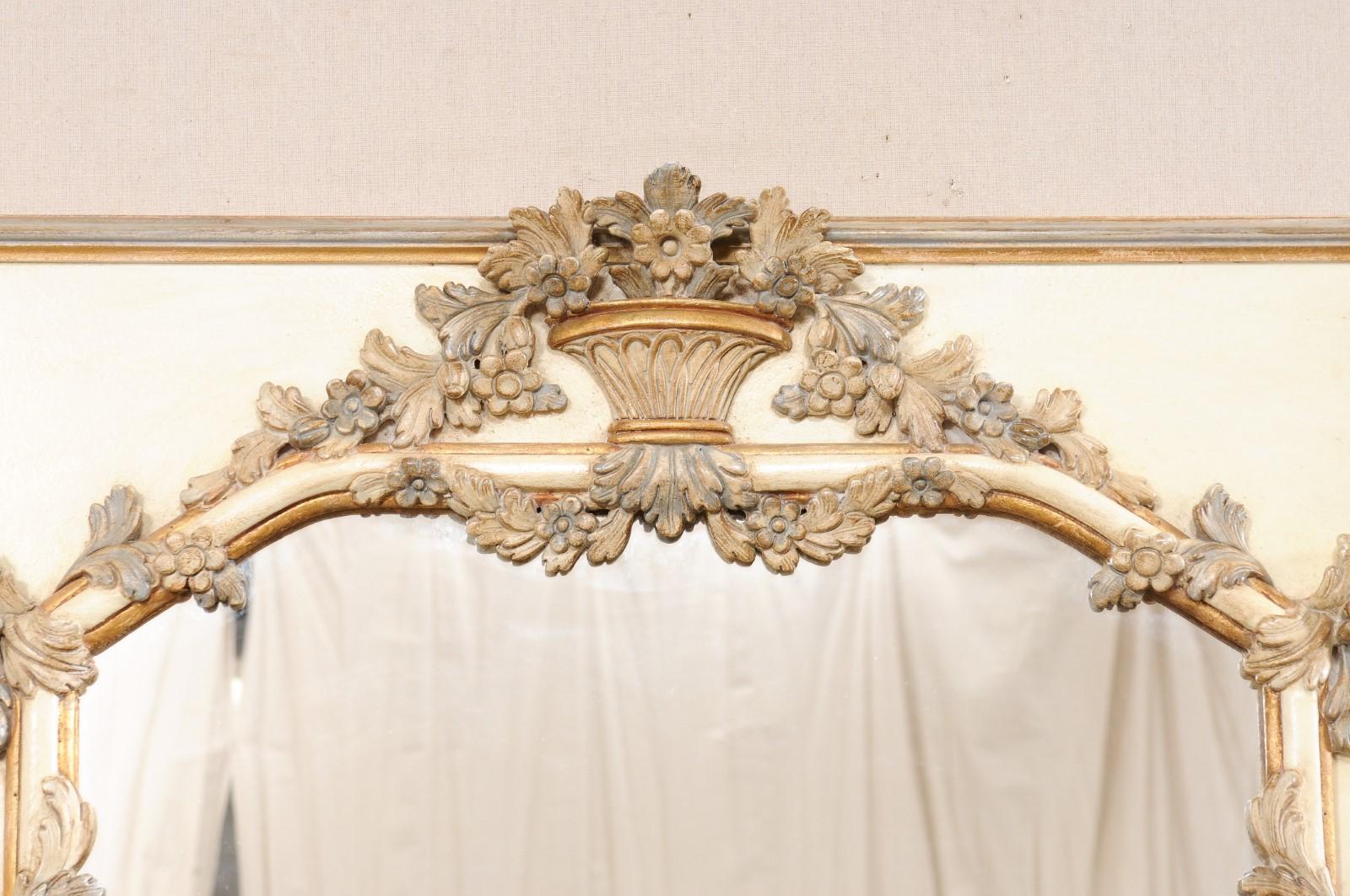 French Floral & Bouquet Carved and Painted Wood Pier Mirror 3