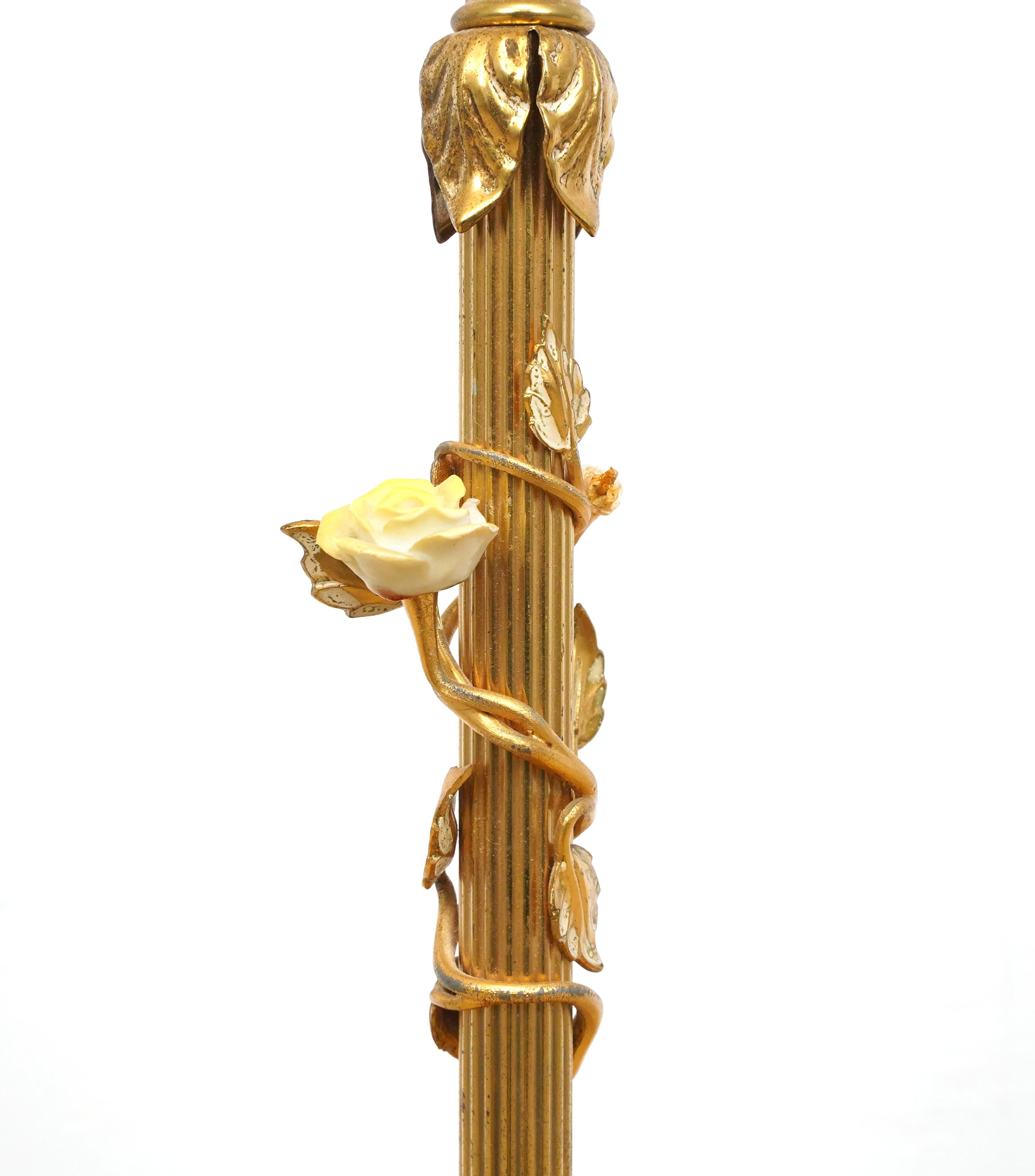 20th Century French Floral Brass Floor Lamp For Sale
