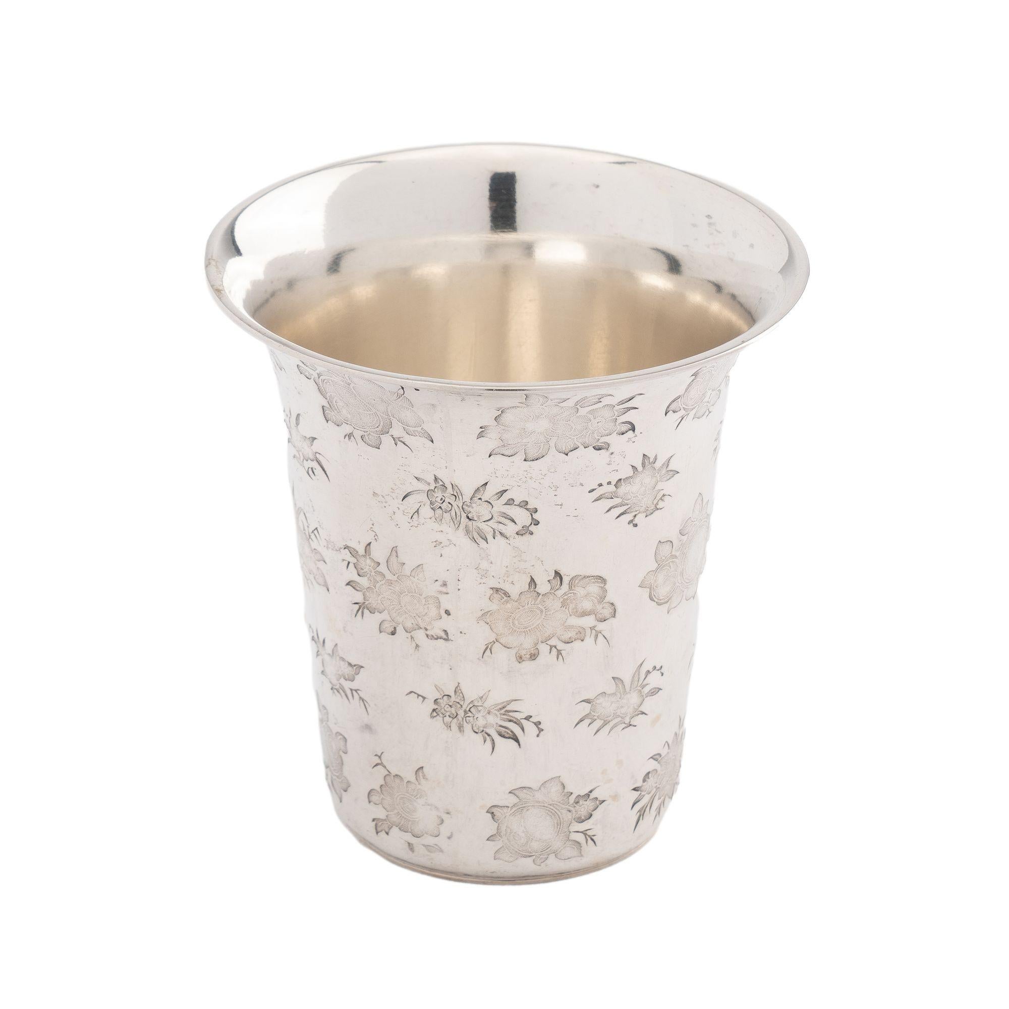 19th Century French floral die stamped silver spill vase, c. 1870 For Sale