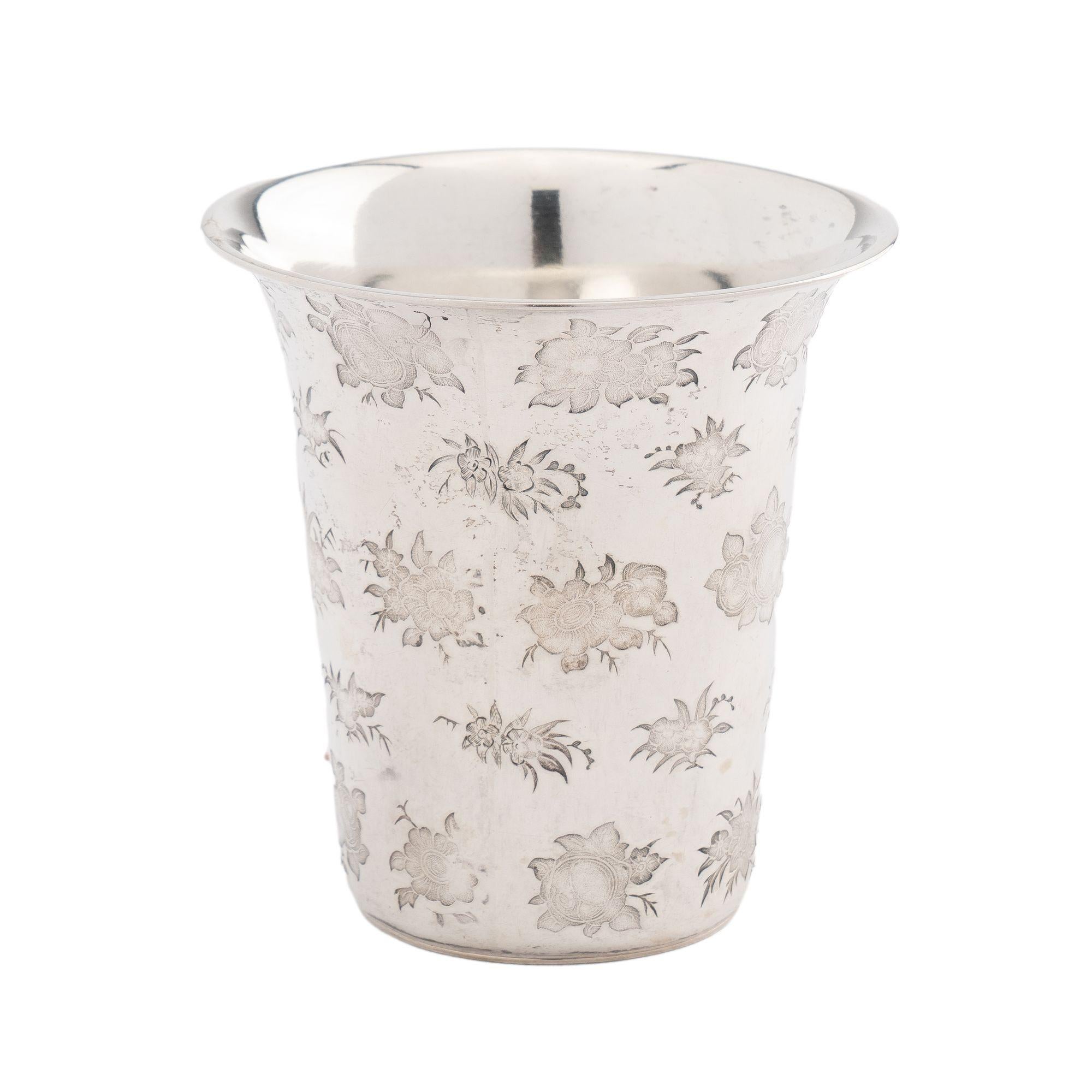 Silver French floral die stamped silver spill vase, c. 1870 For Sale
