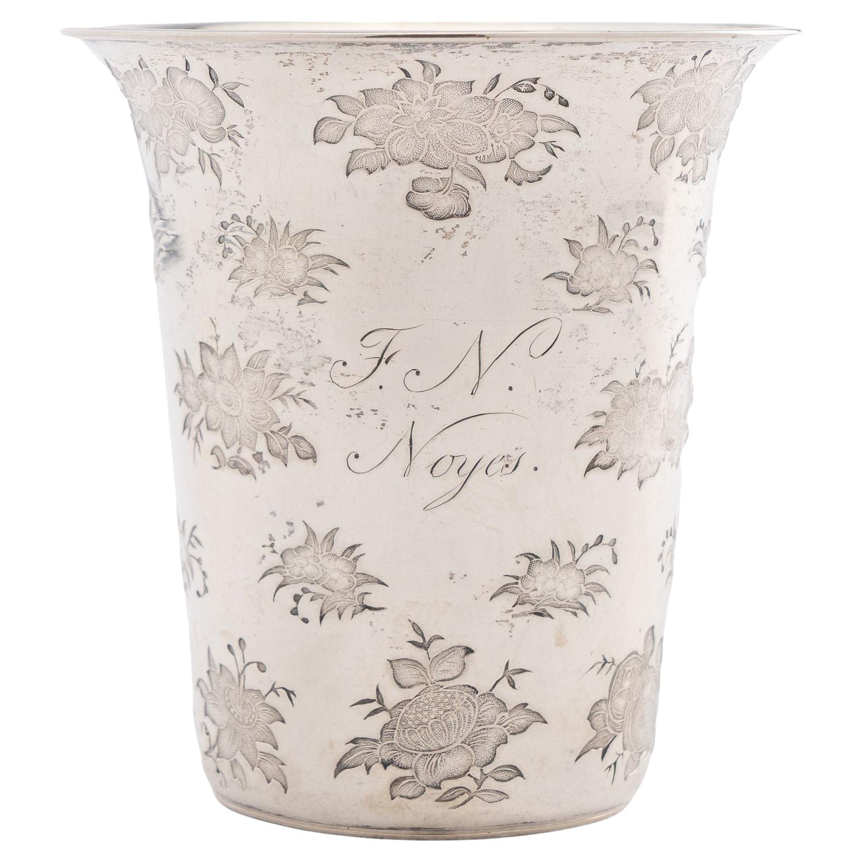 French floral die stamped silver spill vase, c. 1870 For Sale