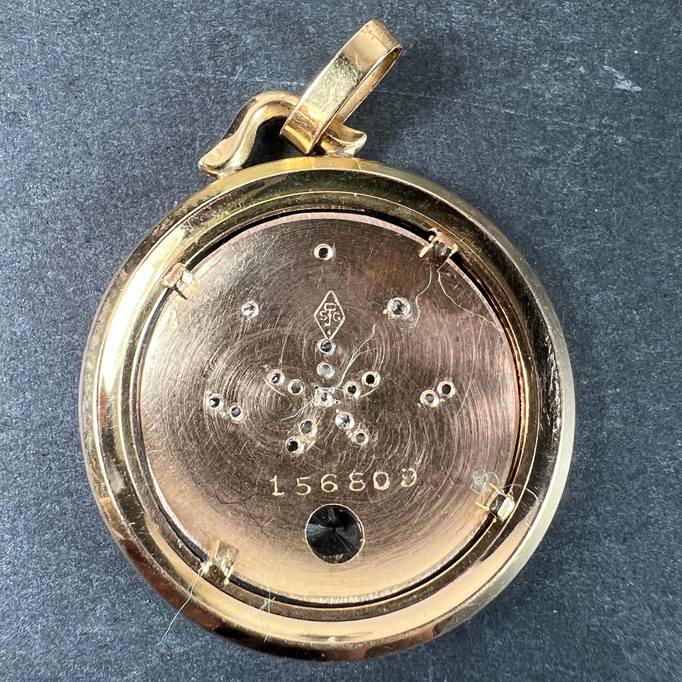 French Floral Flower 18 Karat Rose Gold Rose Cut Diamond Charm Pendant In Good Condition For Sale In London, GB
