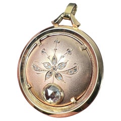 French Floral Flower 18 Karat Rose Gold Rose Cut Diamond Charm Pendant