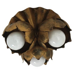 French Floral Flower Bouquet Ceiling Light Fixture in Gilt Iron