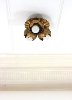 French Floral Flower Bouquet Ceiling Light Fixture in Gilt Iron