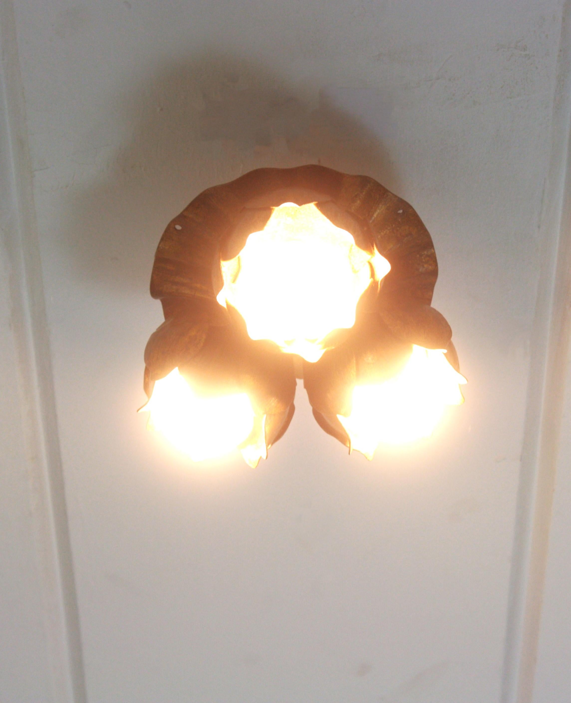 French Floral Flower Bouquet Wall or Ceiling Light Fixture in Gilt Iron 8