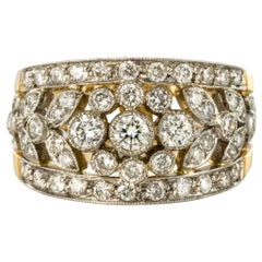 French Floral Motif Diamond Gold Band Ring