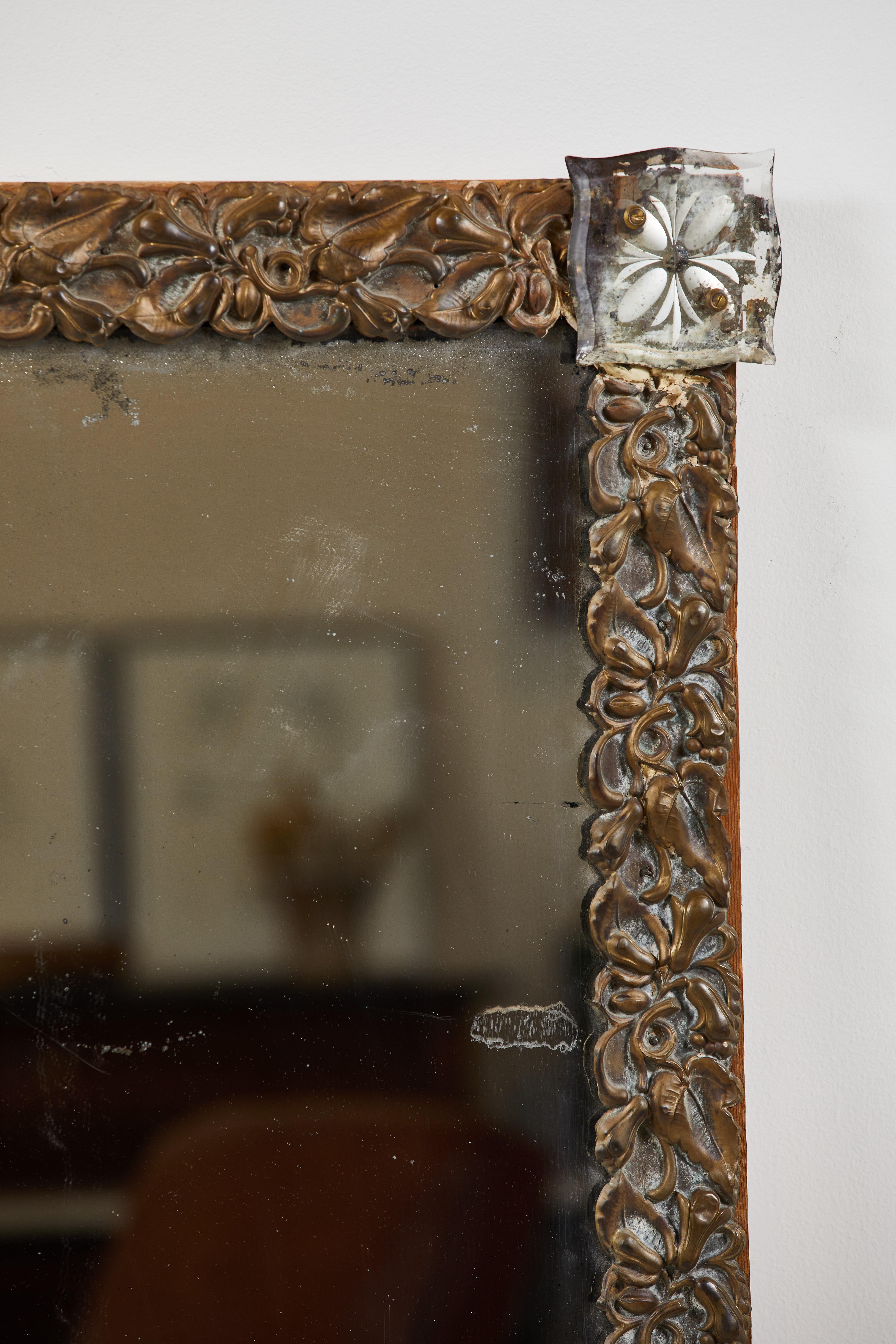 French Floral Motif Framed Mirror In Good Condition In Los Angeles, CA