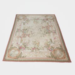 French Floral Needlepoint Aubusson Room Size Rug, 20th Century