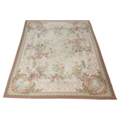 French Floral Needlepoint Aubusson Room Size Rug, 20th Century Vintage French Floral Needlepoint Aubusson Room Size Rug, 20th Century