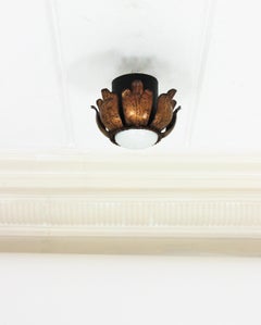 French Flower Bud Light Fixture in Black and Gold Leaf Gilt Iron
