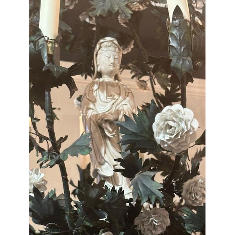 19th Century French Flower Chandelier with Porcelain Figure For Sale