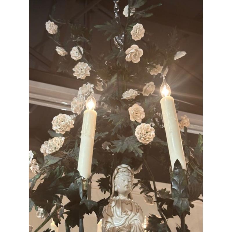 French Flower Chandelier with Porcelain Figure For Sale 1