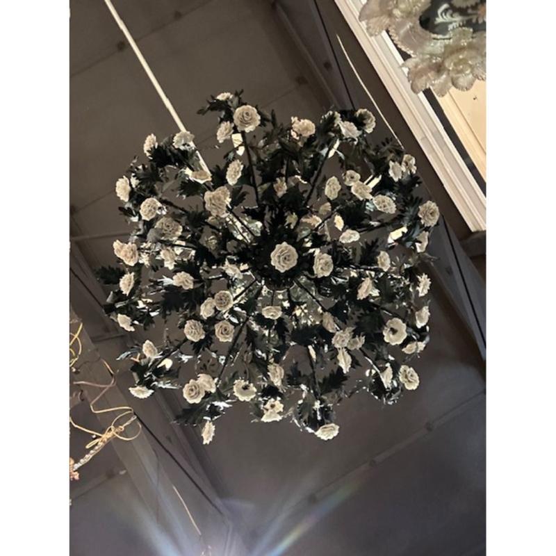 French Flower Chandelier with Porcelain Figure For Sale 2