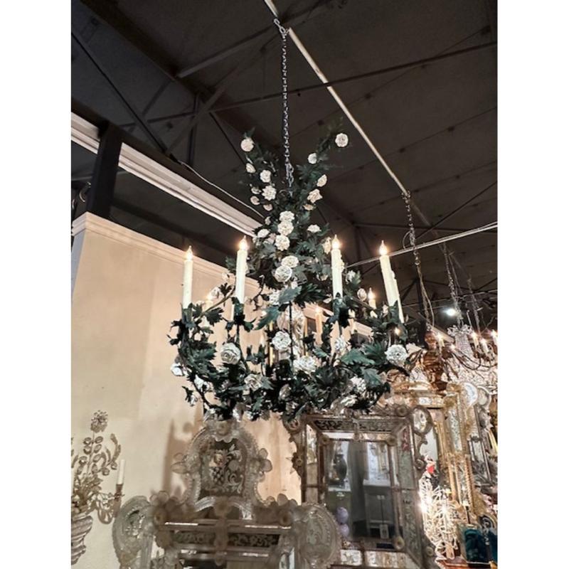 French Flower Chandelier with Porcelain Figure For Sale 3