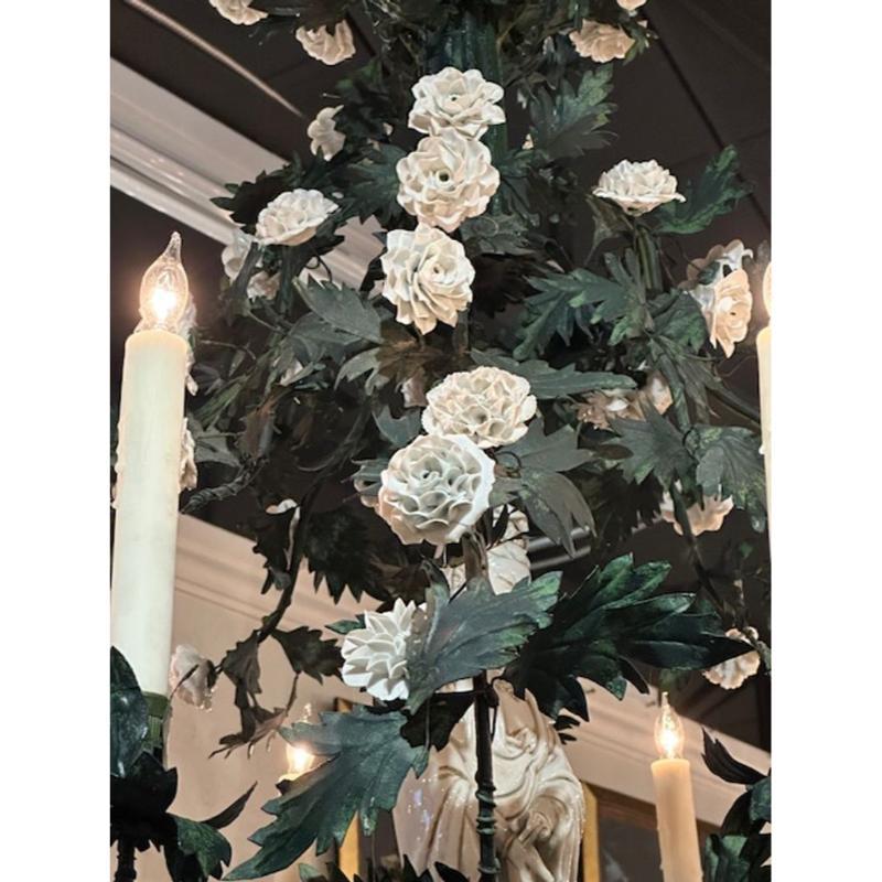 French Flower Chandelier with Porcelain Figure For Sale 4
