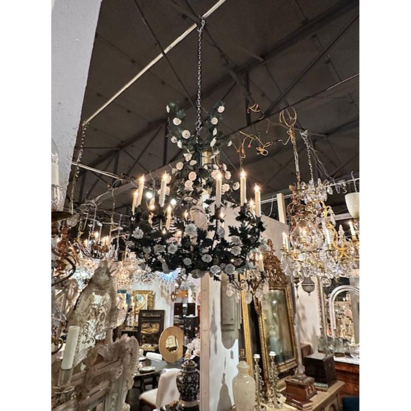 French Flower Chandelier with Porcelain Figure For Sale 5