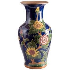 French Flower Decorated Ceramic Vase, France, circa 1950