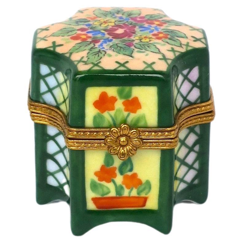 French Flower Garden Box Limoges Porcelain Jewelry Box For Sale