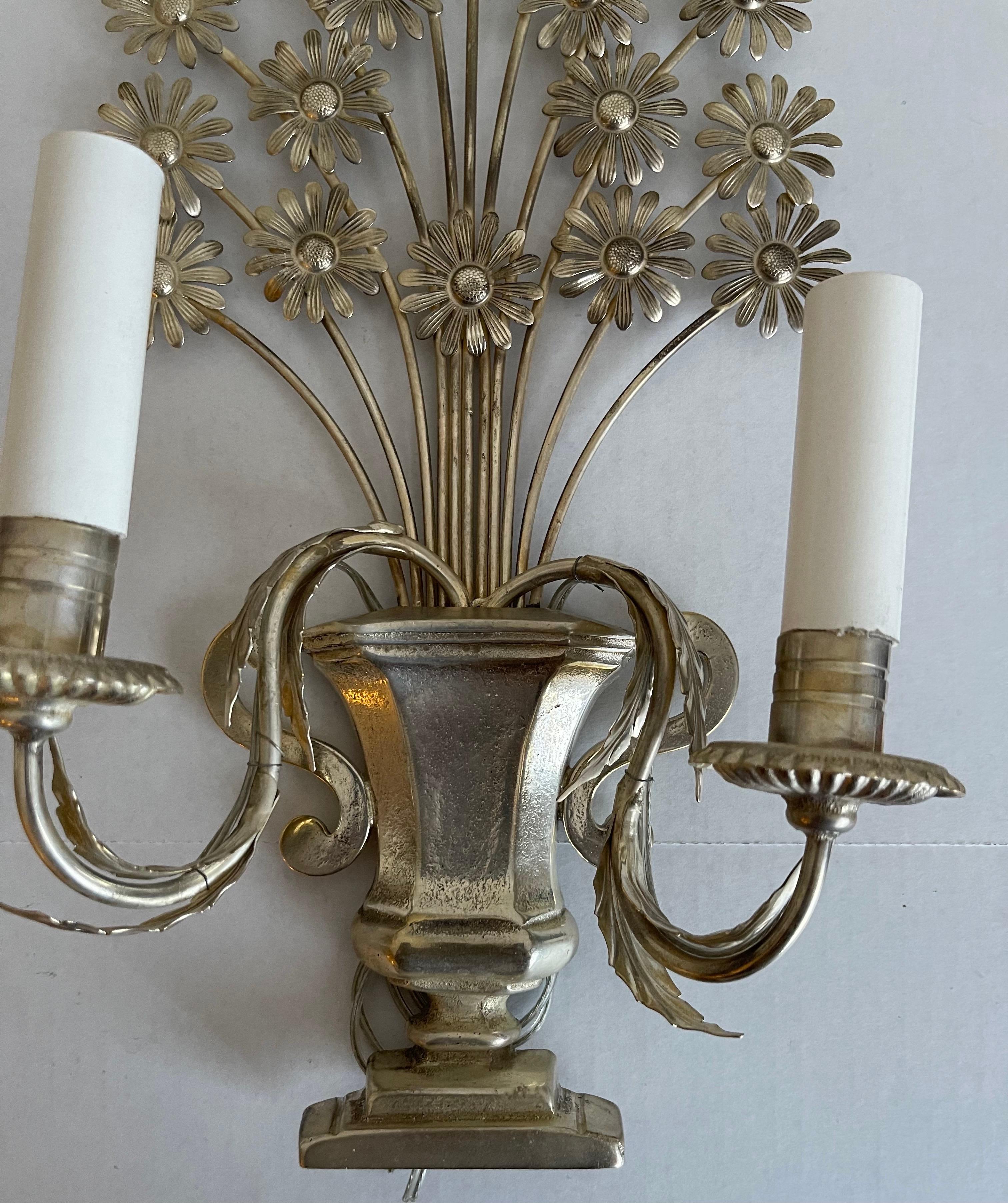 Hollywood Regency French Flower Metal Single Sconce For Sale