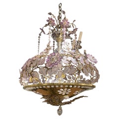 French Flower Pink Chandelier, Circa 1930s