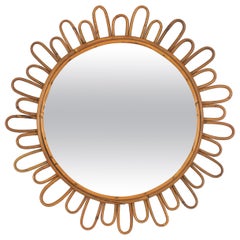 French Flower Shaped Rattan Mirror