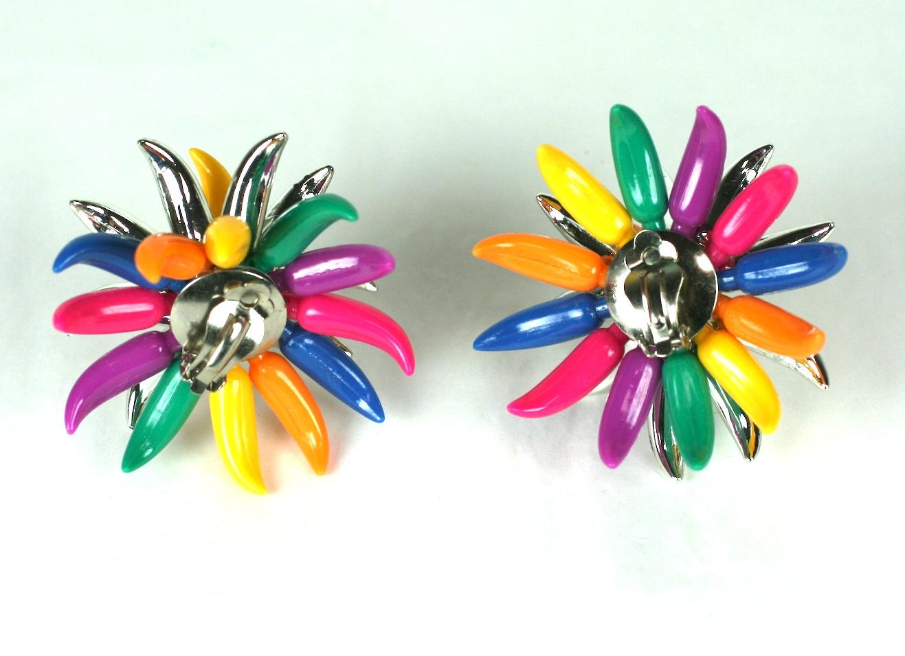 Modern French Flower Spike Large Scale Earclips For Sale