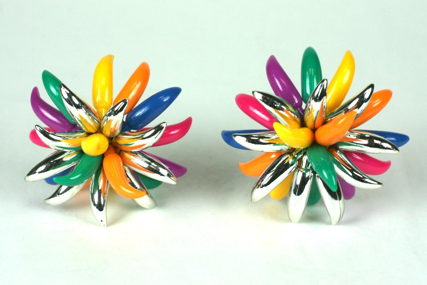 French Flower Spike Large Scale Earclips In Excellent Condition For Sale In New York, NY