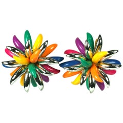 Retro French Flower Spike Large Scale Earclips