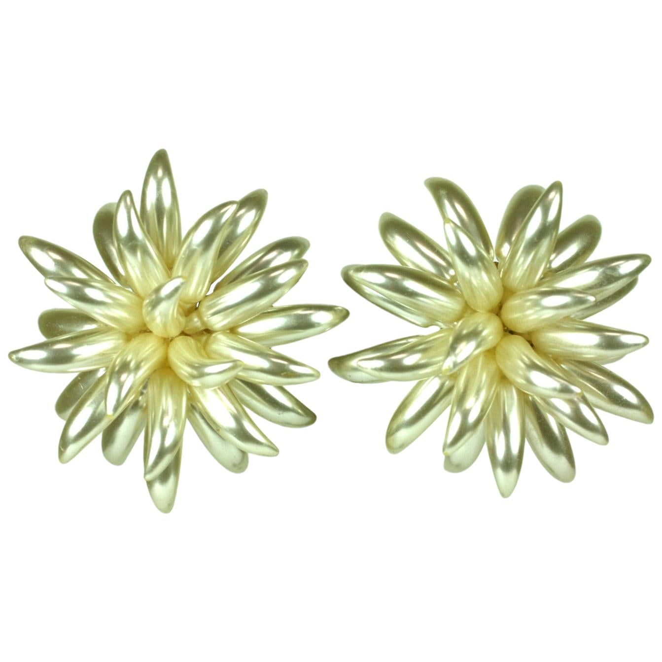 French Flower Spike Large Scale Pearl Earclips For Sale