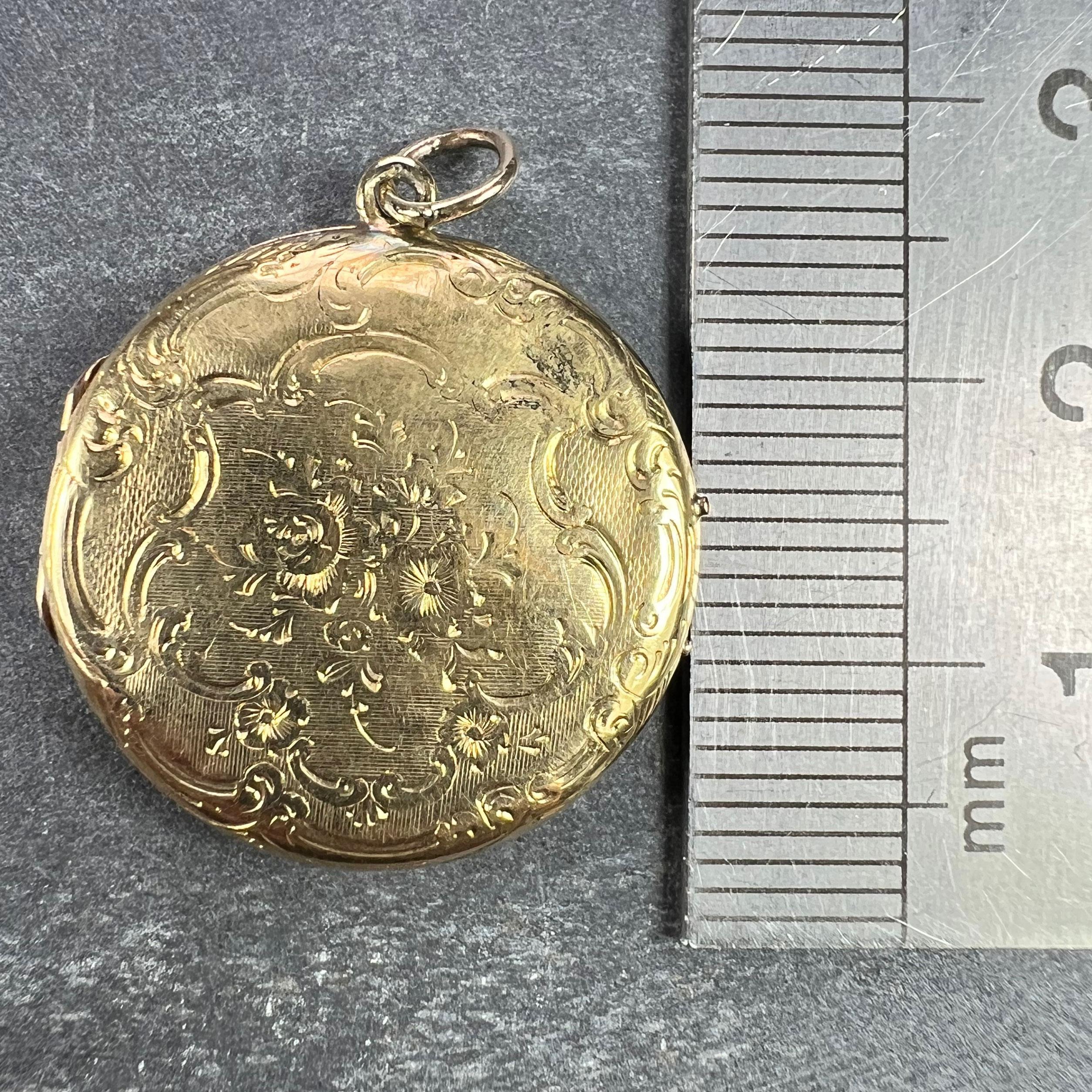Médaillon pendentif fleurs françaises en or jaune 18 carats en vente 8