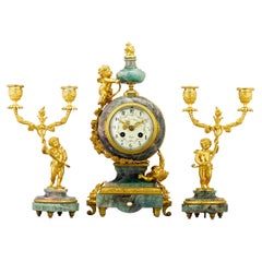 Antique French Fluorspar and Ormolu Clock Garniture