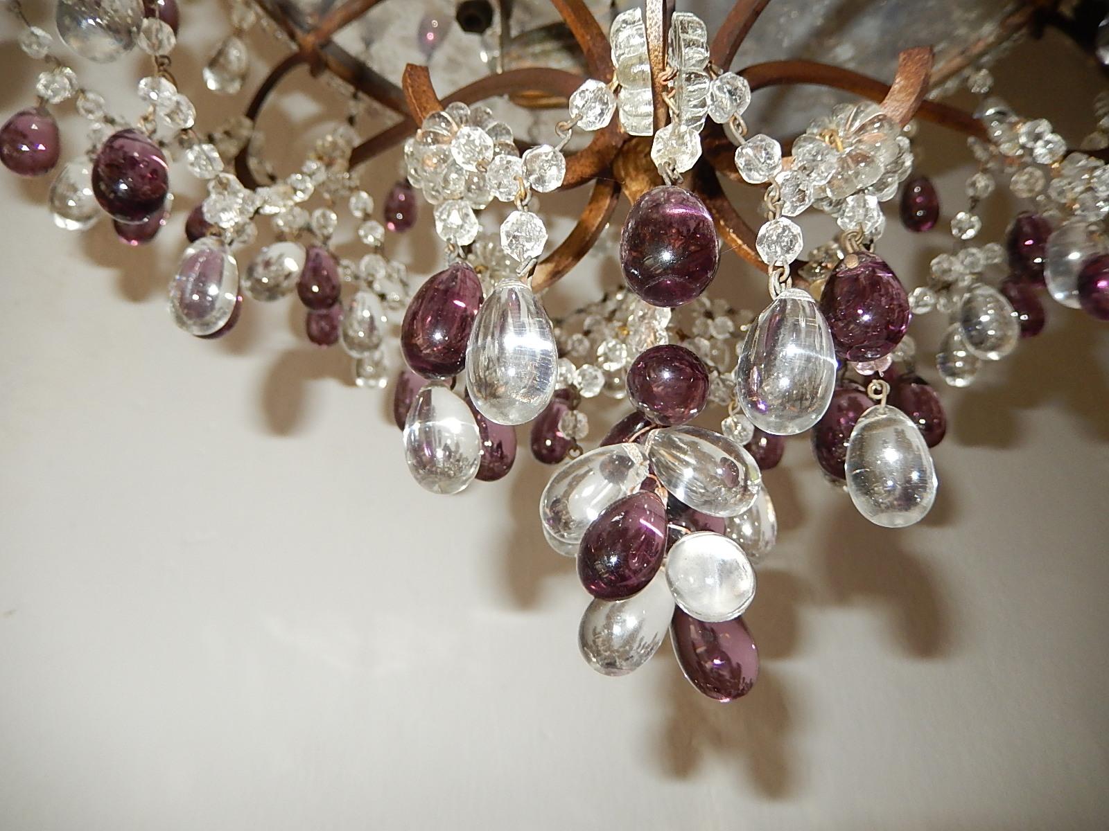 Crystal French Flush Mount Beaded Dome Maison Baguès Amethyst Drops Chandelier