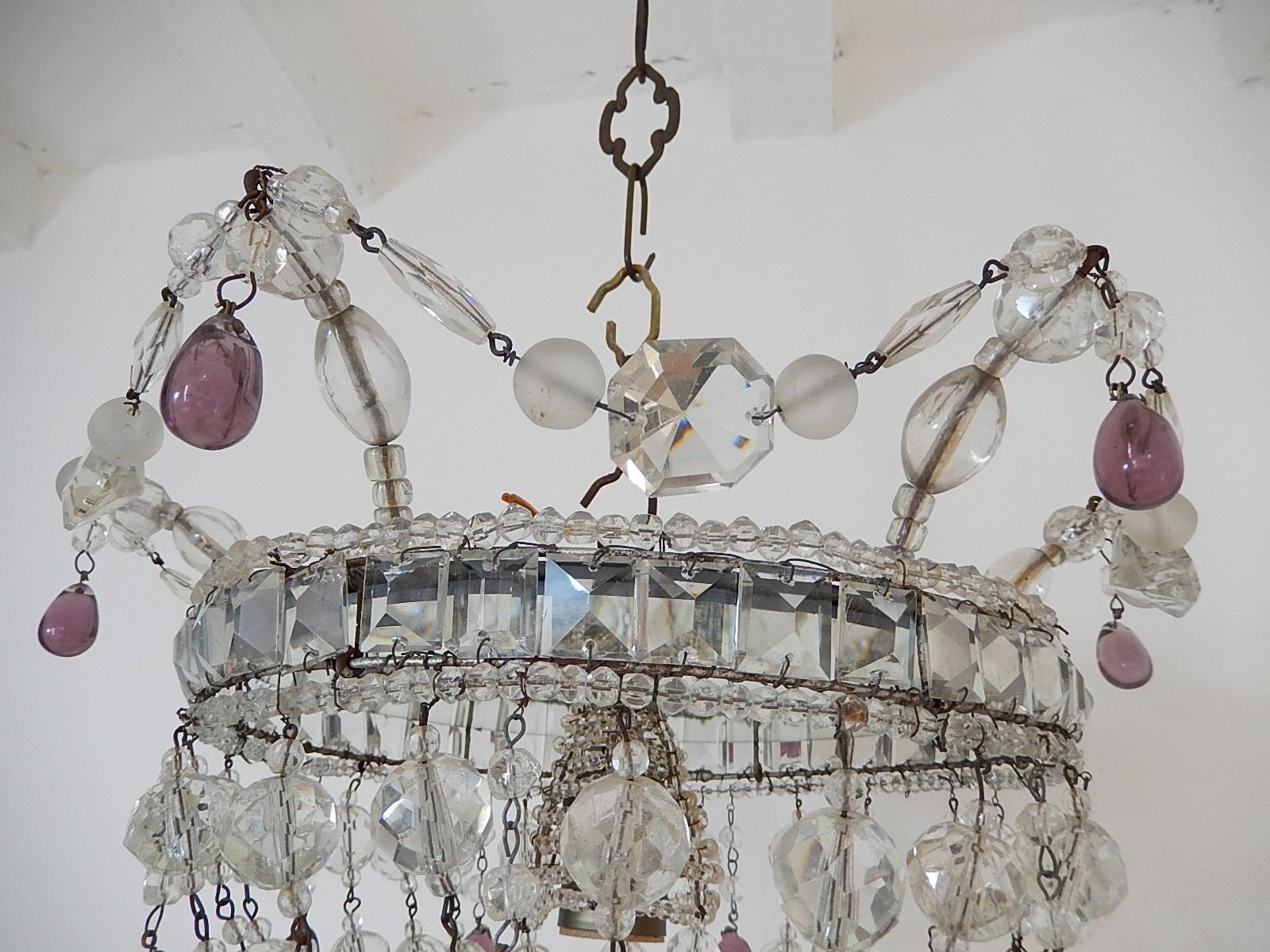 French Flush Mount Beaded Maison Baguès Beaded Amethyst Mirror Chandelier 1920s In Good Condition In Firenze, Toscana