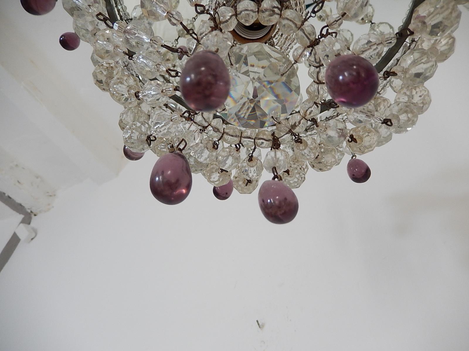 French Flush Mount Beaded Maison Baguès Beaded Amethyst Mirror Chandelier 1920s 3