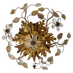 French Flush Mount Maison Baguès Crystal Flowers and Leaves Chandelier