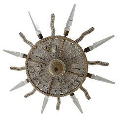 French Flush Mount Maison Baguès Style Beaded Sunburst Crystal Chandelier