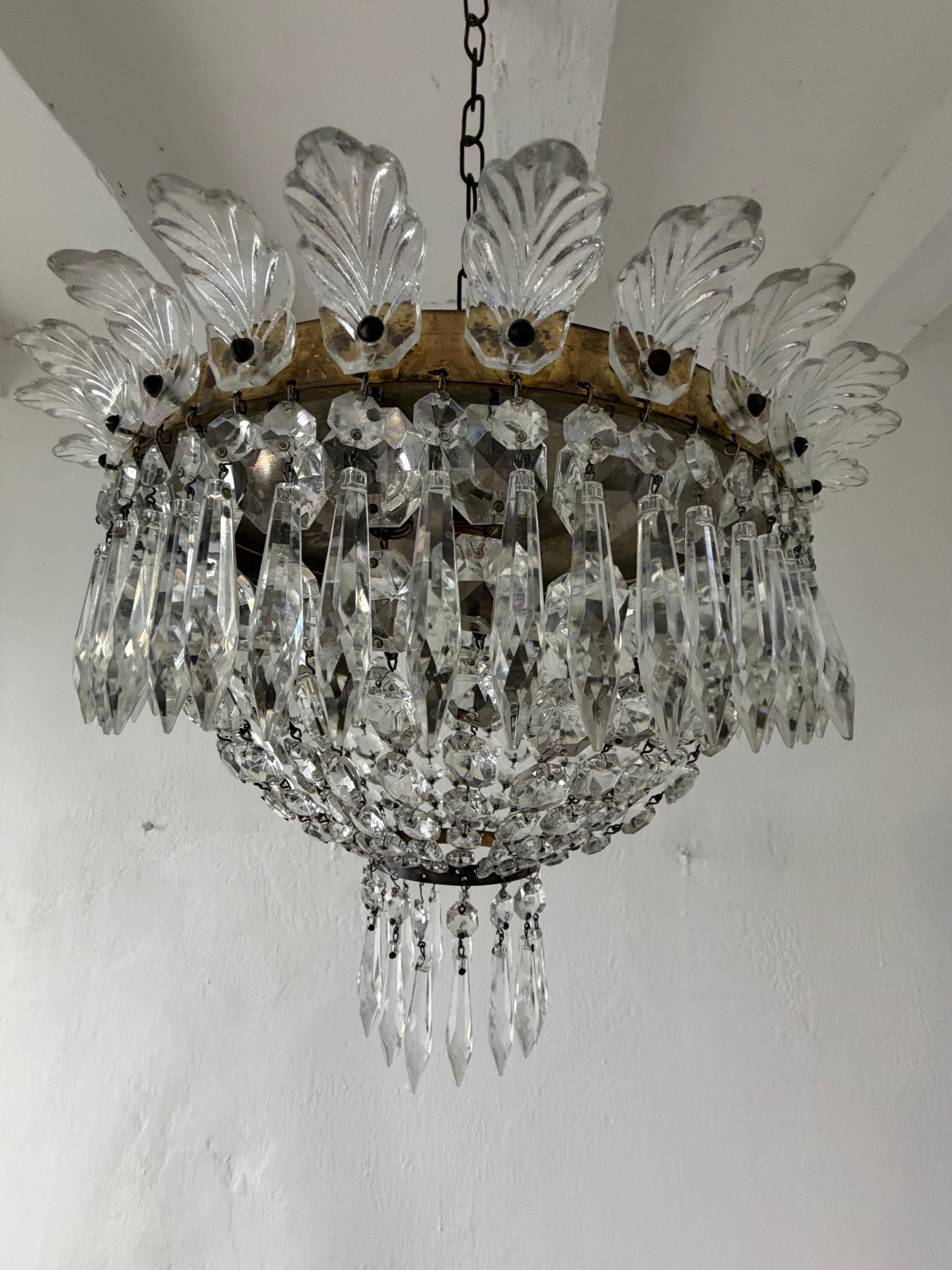 Lustre en verre de Murano à dôme Empire en cristal, c 1940. en vente 4